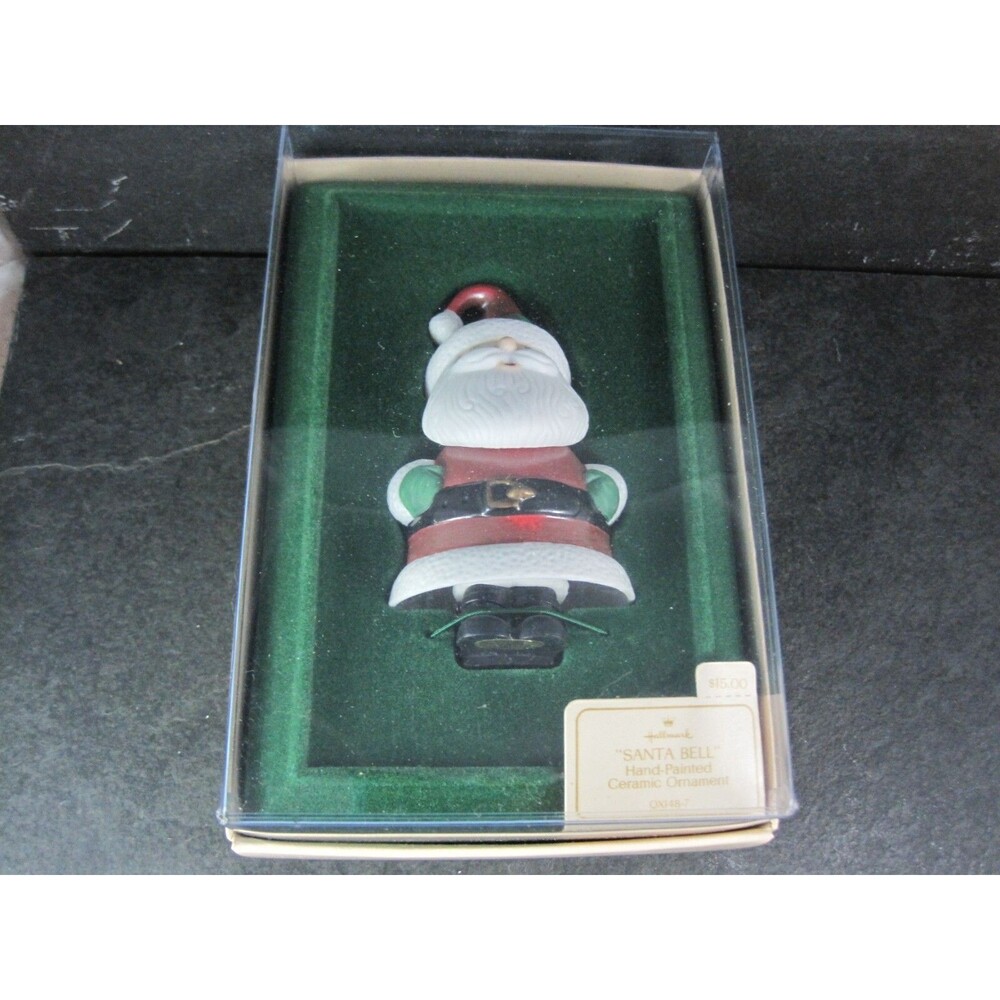 Vintage 1982 Hallmark Hand Painted Santa Bell Ceramic Ornament – New in Box